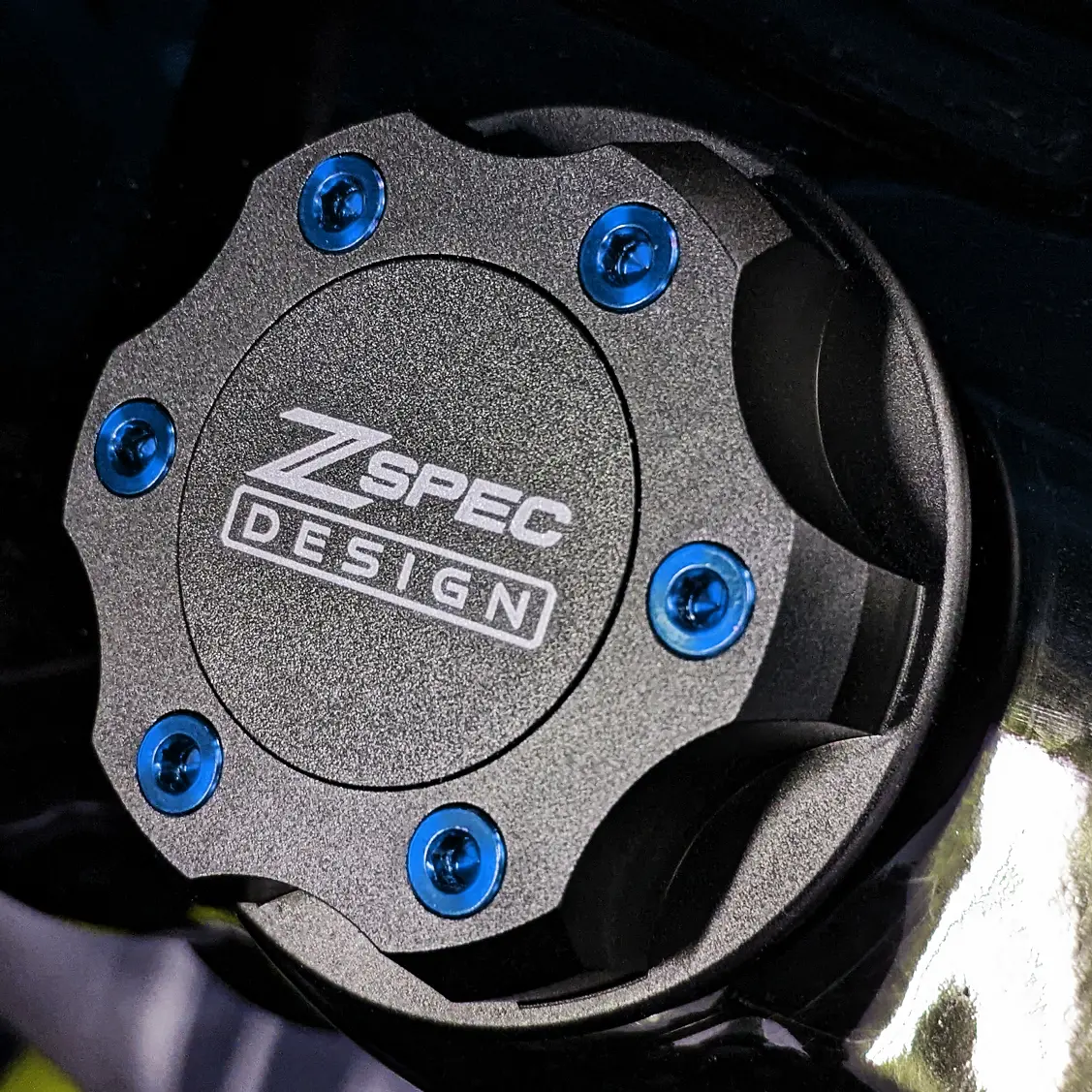 Zspec Billet Oil Filler Cap For Nissan/Infiniti/Datsun, Black Cap W/ Titanium Accent 1