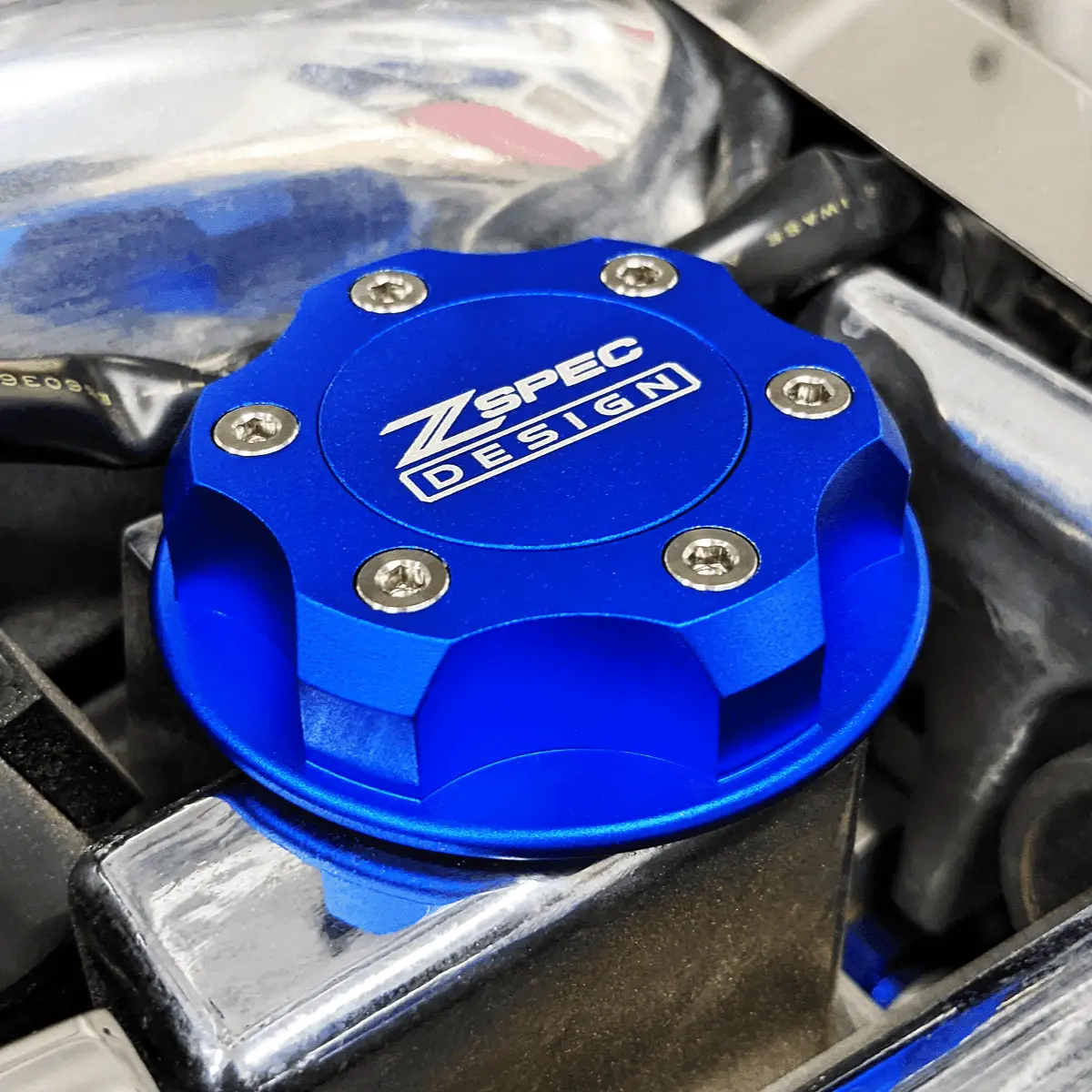 Zspec Billet Oil Filler Cap For Nissan/Infiniti/Datsun, Blue Cap W/ Titanium Accents 1