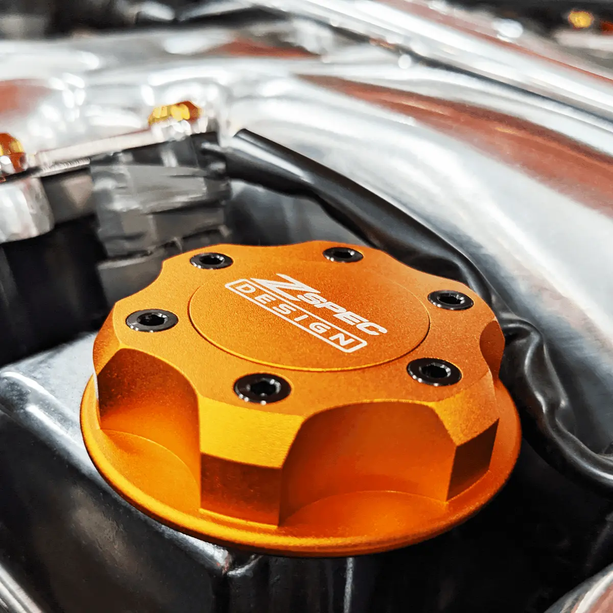 Zspec Billet Oil Filler Cap For Nissan/Infiniti/Datsun, Orange-Gold Cap W/Titanium Accents 1
