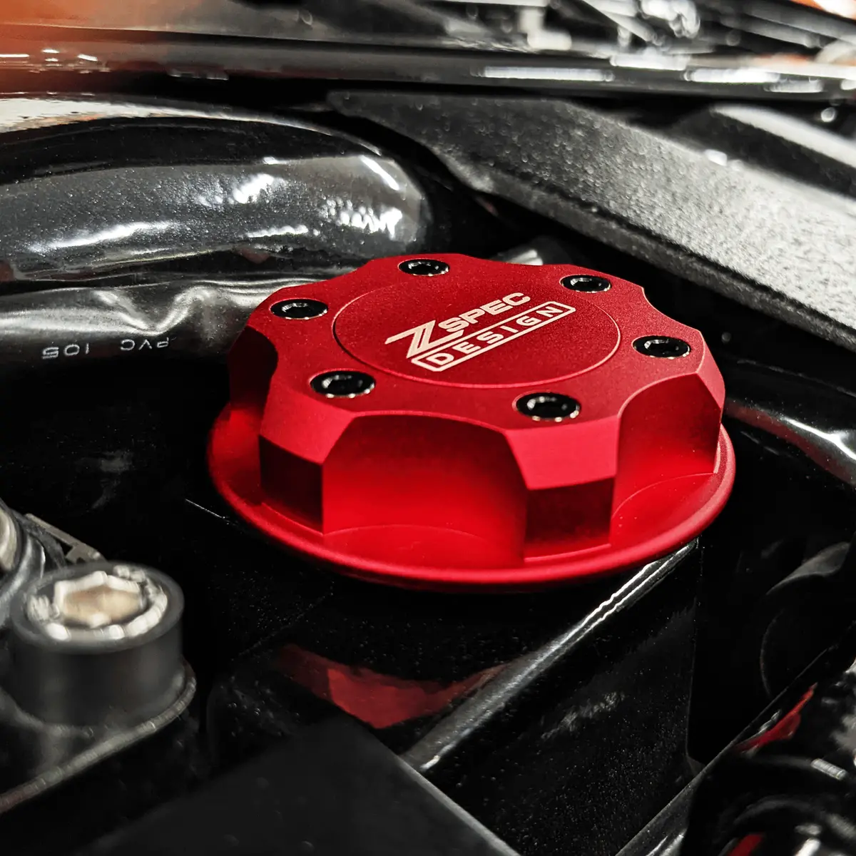 Zspec Billet Oil Filler Cap For Nissan/Infiniti/Datsun, Red Cap W/ Titanium Accents 5