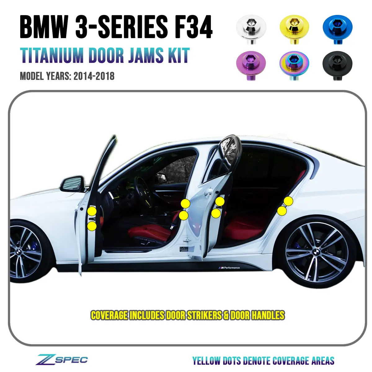 Zspec "Door Jams" Dress Up Bolts® Fastener Kit For '14-18 Bmw 3-Series Titanium 1