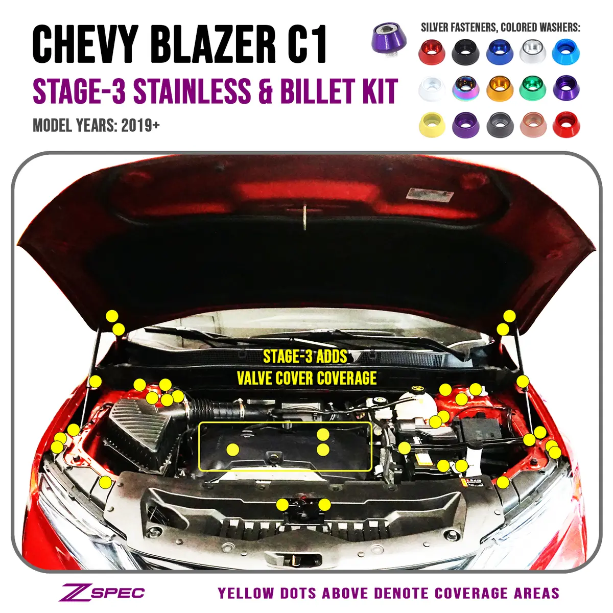 Zspec Stage-3 Dress Up Bolts® Fastener Kit For '19+ Chevy Blazer C1, Stainless & Billet 1