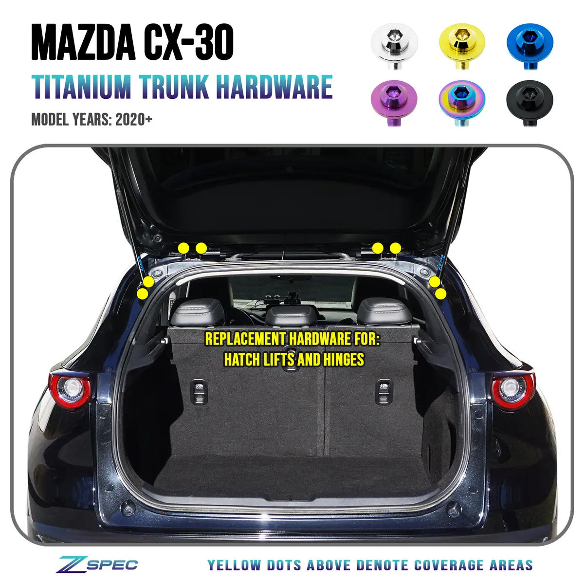 Zspec Trunk-Area Fastener Kit For The 2020+ Mazda Cx-30, Titanium 1
