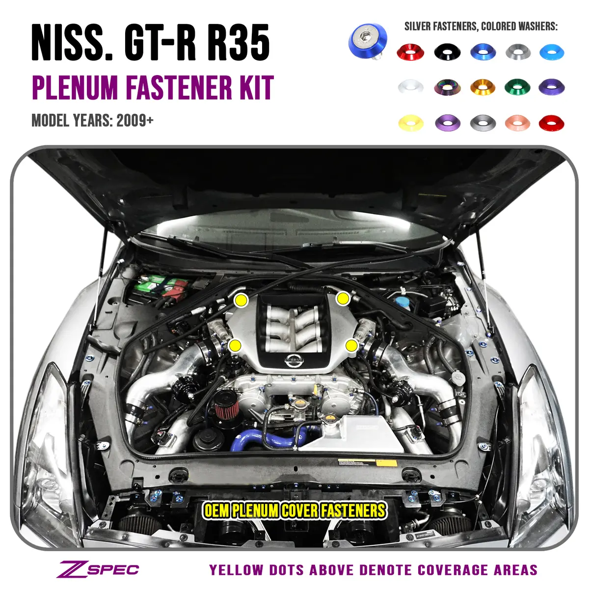 Zspec Plenum Cover Fasteners For Nissan Skyline Gt-R/Gtr R35, Stainless & Billet 1
