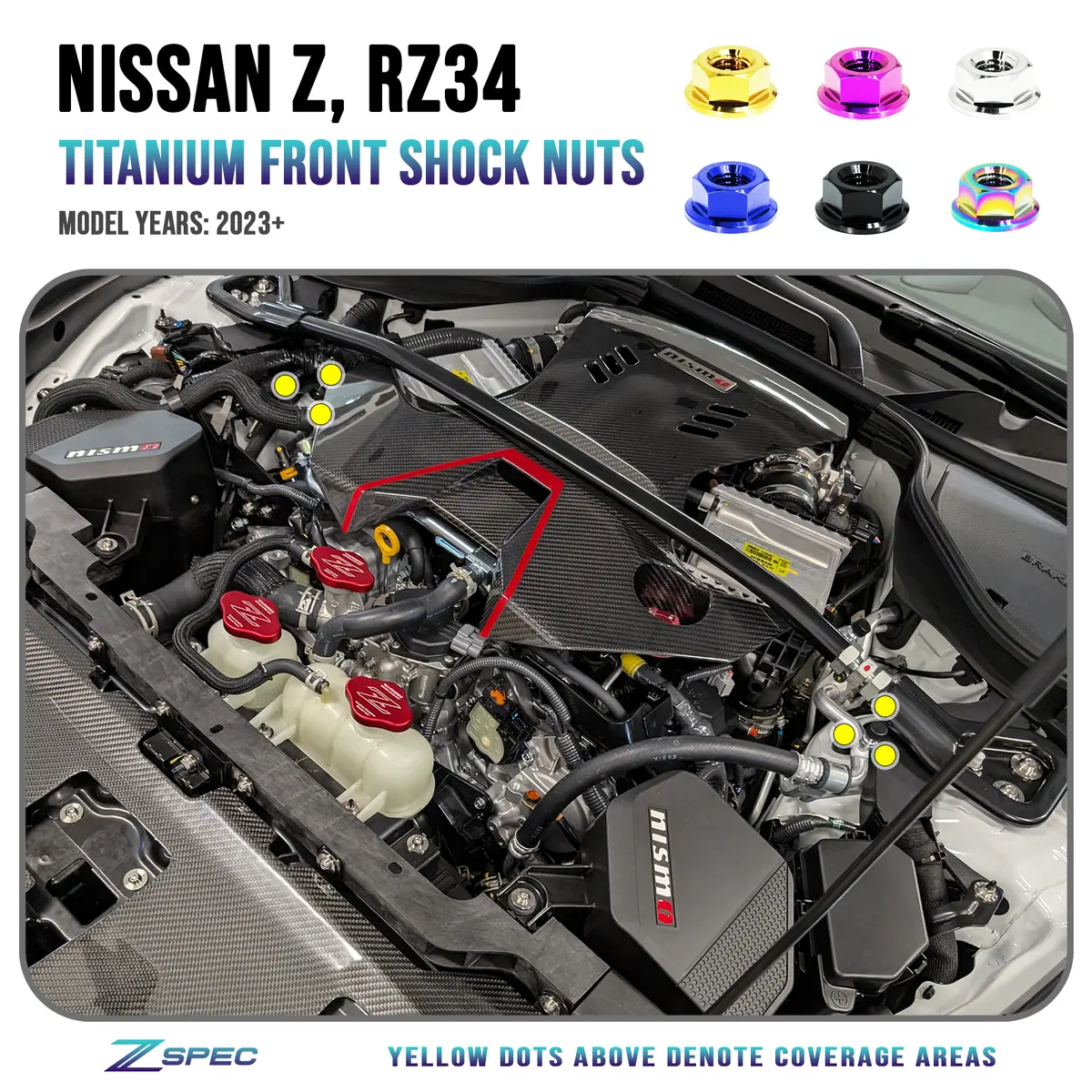 Zspec Shock Tower Nuts For '23+ Nissan Z Rz34, Titanium 1