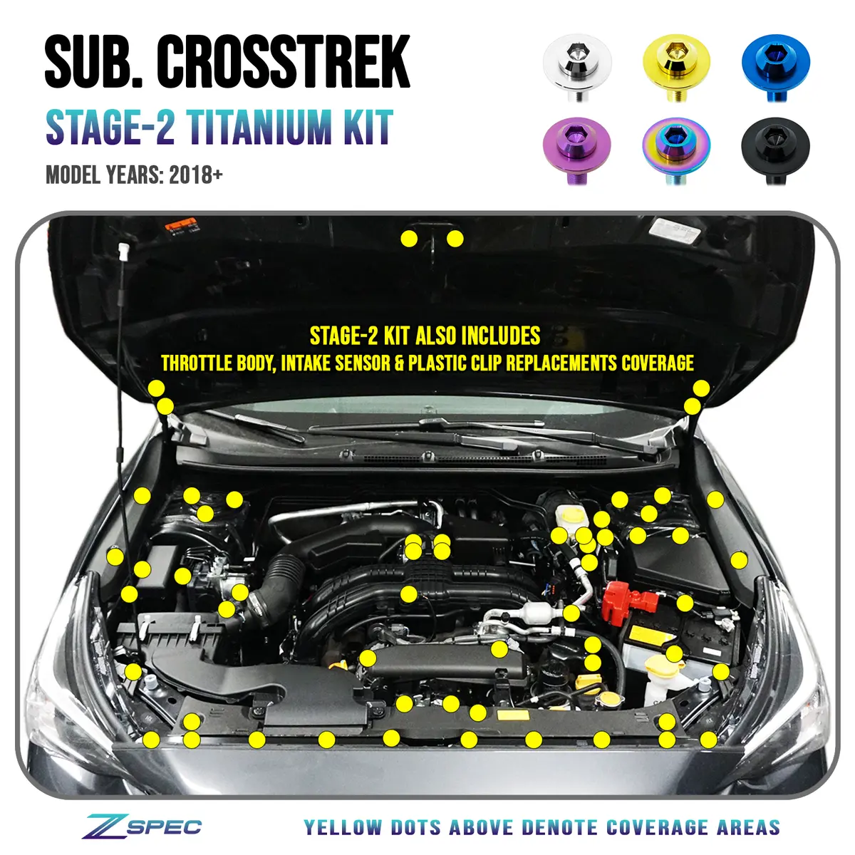 Zspec Stage-2 Dress Up Bolts® Fastener Kit For '18-24 Subaru Crosstrek, Titanium 1