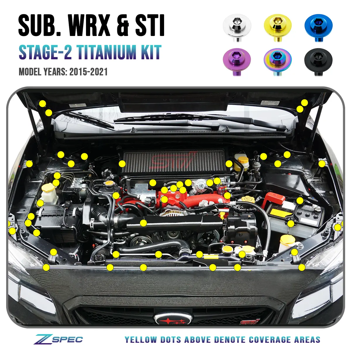 Zspec Stage-2 Dress Up Bolts® Fastener Kit For '15-21 Subaru Wrx & Sti, Grade-5 Titanium 1