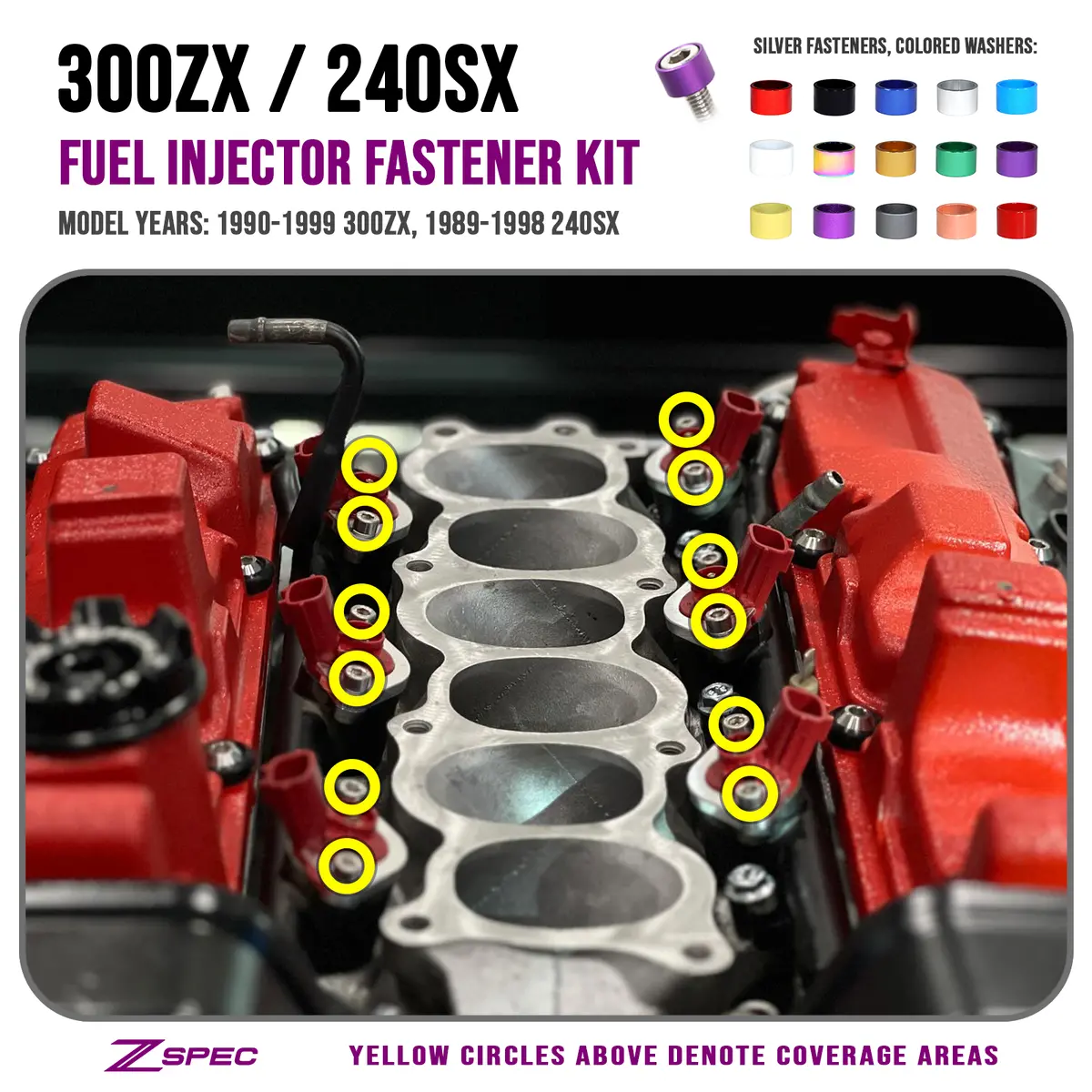 Zspec Fuel Injector Dress Up Bolts® Fastener Kit For Nissan 300Zx & 240Sx, Stainless & Billet Hardware 1