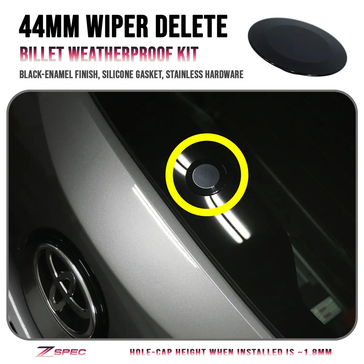 Zspec 44Mm Rear Wiper Hole-Cover/Cap/Plug, Weatherproof, Fits Holes 16Mm-30Mm, Black 1