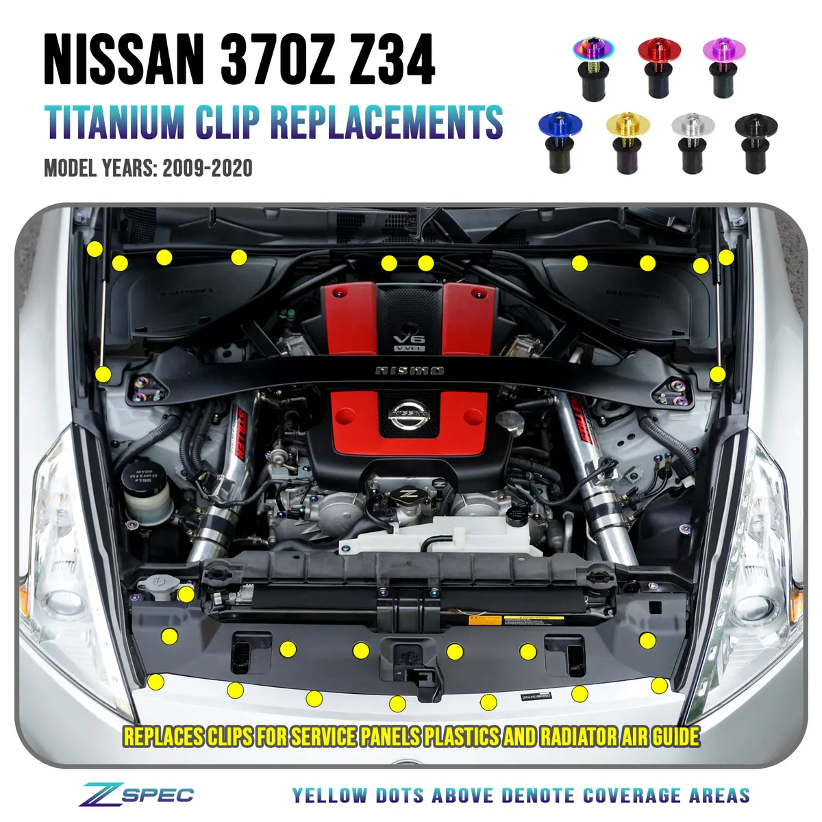 Zspec Plastic-Clips Replacement Kit For '09-20 Nissan 370Z Z34, Grade-5 Titanium 1