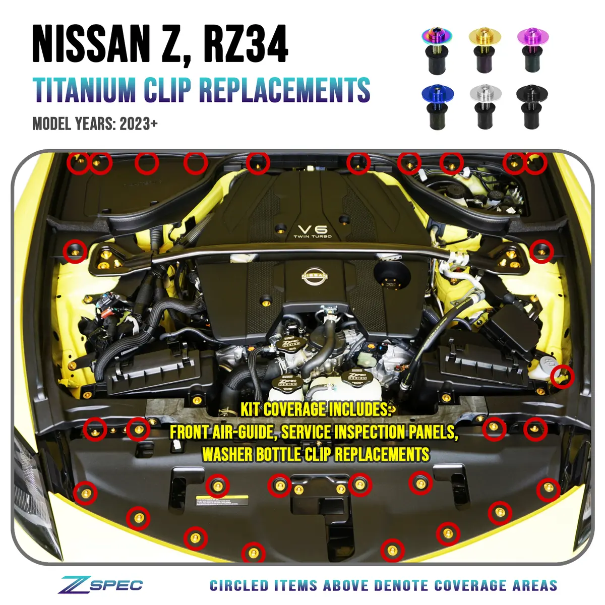 Zspec Plastic-Clips Replacement Kit For '23+ Nissan Z Rz34, Grade-5 Titanium 1
