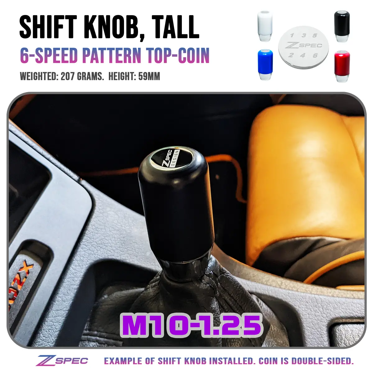 Zspec Shift Knob, M10-1.25, Delrin & Stainless, 6-Speed, Fits 350Z/370Z/G35/G37/Z/Evo/Rx 1
