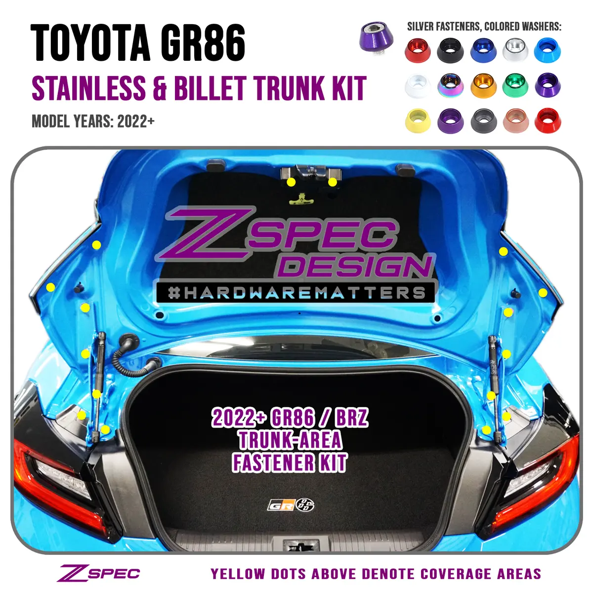 Zspec Trunk Area Fastener Kit For '22+ Toyota Gr86 & Subaru Brz, Stainless & Billet 1