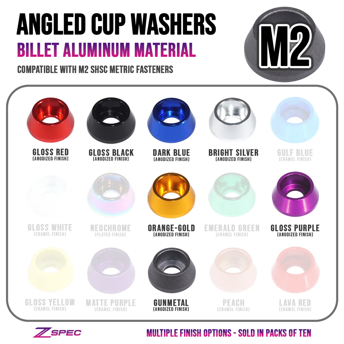 Zspec M2 Angled Cup Finish Washers For Shsc Socket-Cap Fasteners, 10-Pack 1