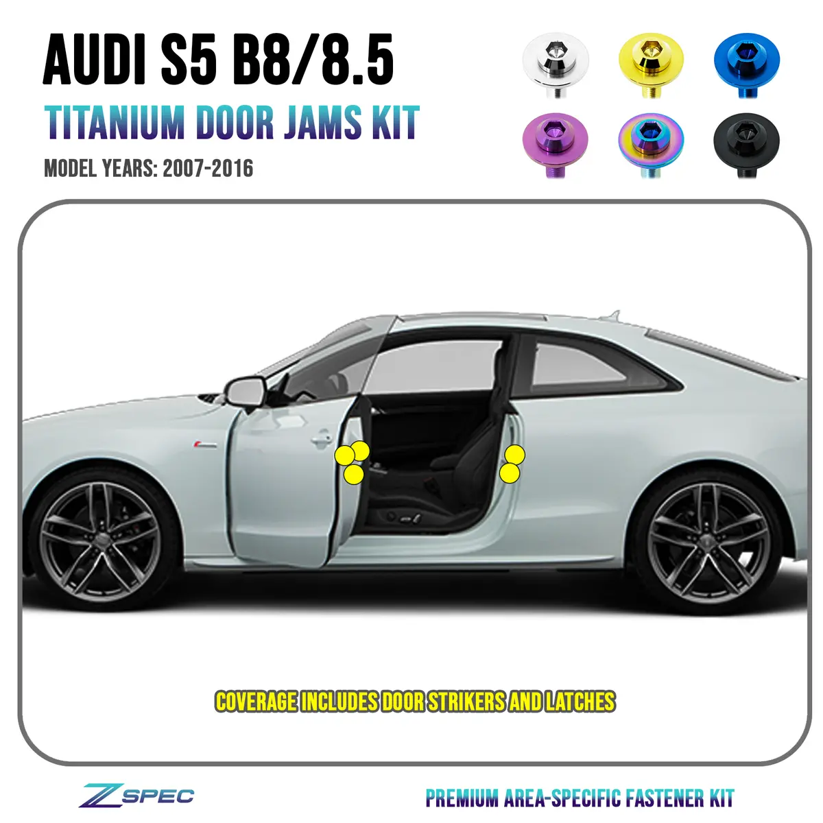 Zspec Dress Up Bolts® Door Strikers & Latches Fasteners For Audi S5 B8 Ea837 3.0L, Titanium 1