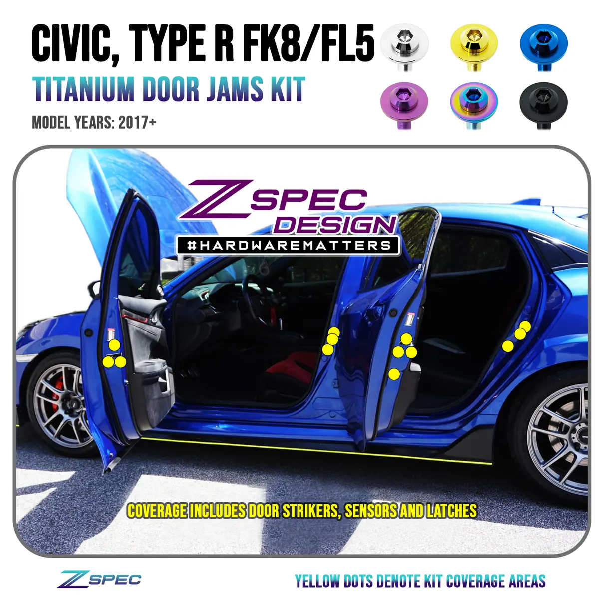 Zspec Dress Up Bolts® Door-Jam Area Fastener Kit For The Civic Fk8 Type R, Titanium 1
