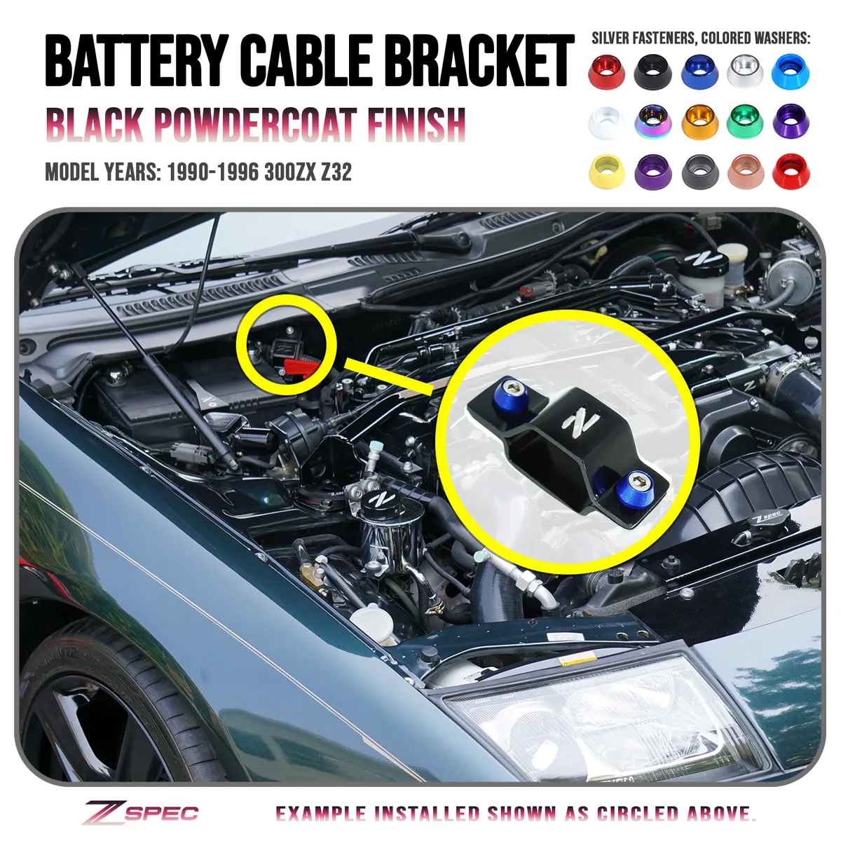 Zspec Battery Cable Bracket For '90-99 Nissan 300Zx Z32, Black Powdercoat 1
