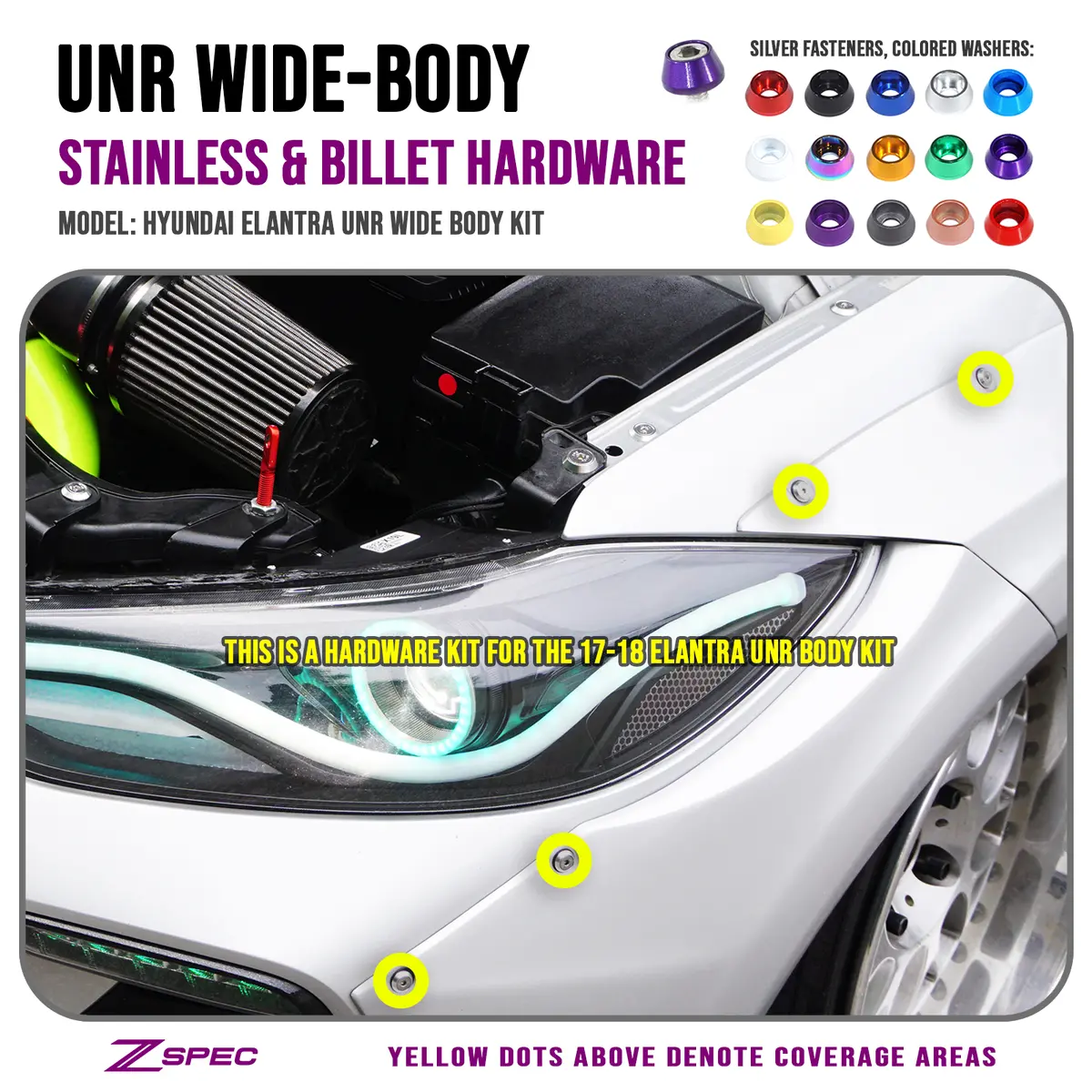 Zspec Body Kit Fastener Kit For The Hyundai Elantra Unr "Bolt-On" Body Kit, Stainless & Billet 1
