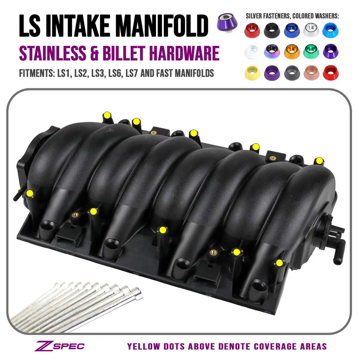 Zspec Intake Manifold Fastener Kit For Ls1 Lsx Ls2 Ls3 Ls6 Gm, Stainless & Billet 1