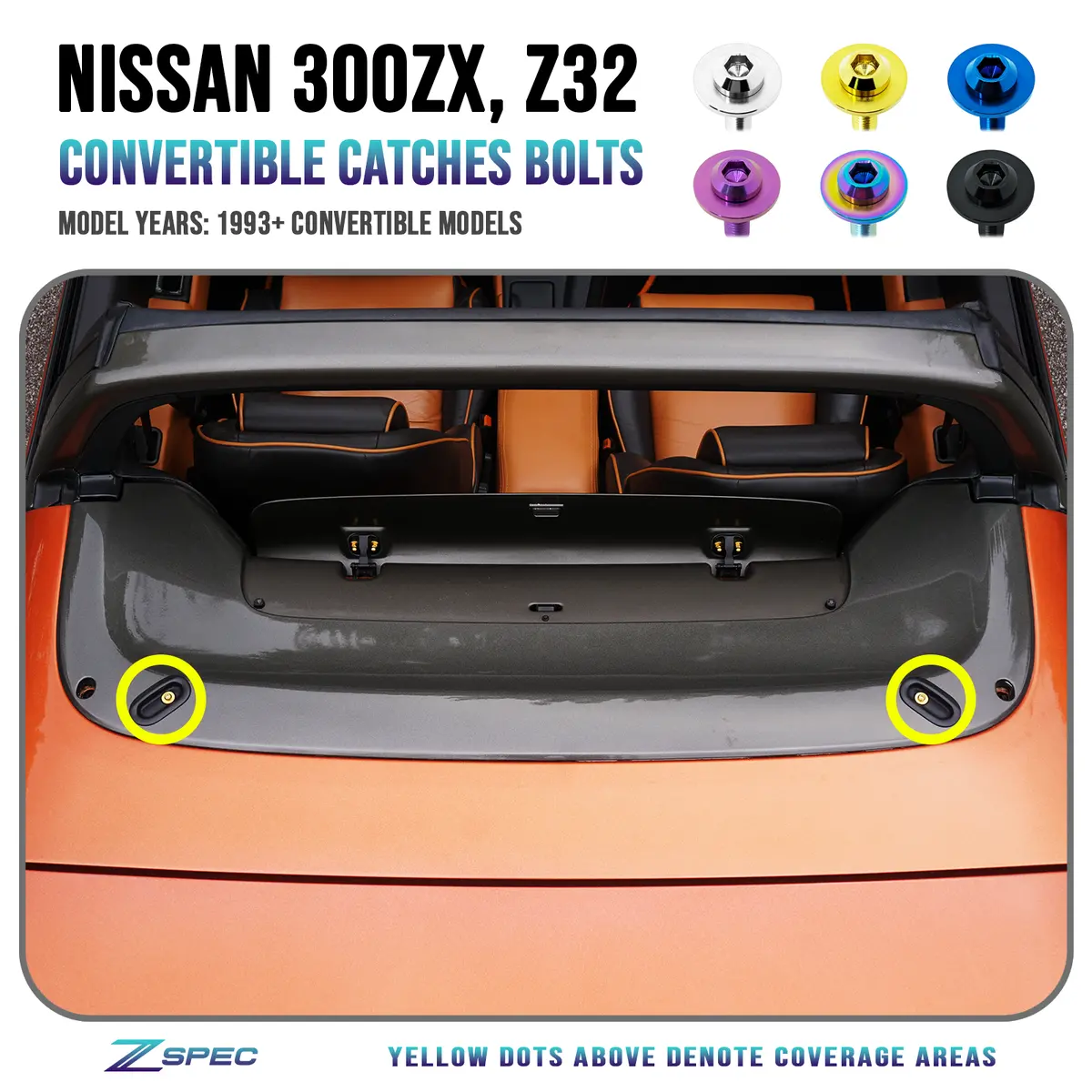 Zspec Convertible Deck Catch Fasteners For '93-96 Nissan 300Zx, Titanium 1