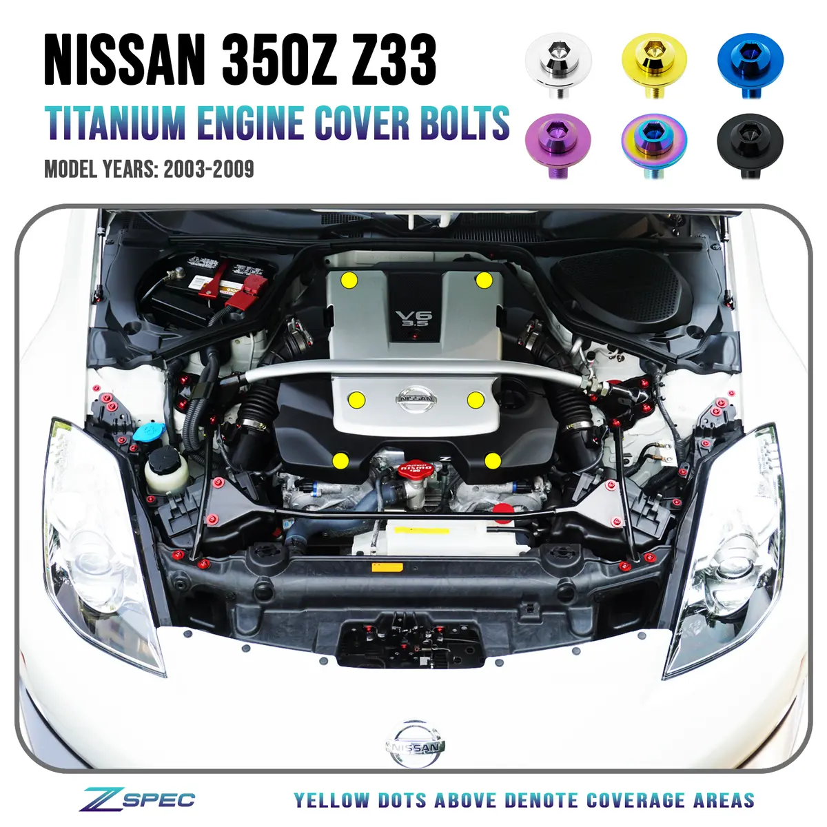 Zspec Engine Cover Fasteners For '03-09 Nissan 350Z De & Hr, Grade-5 Titanium 1