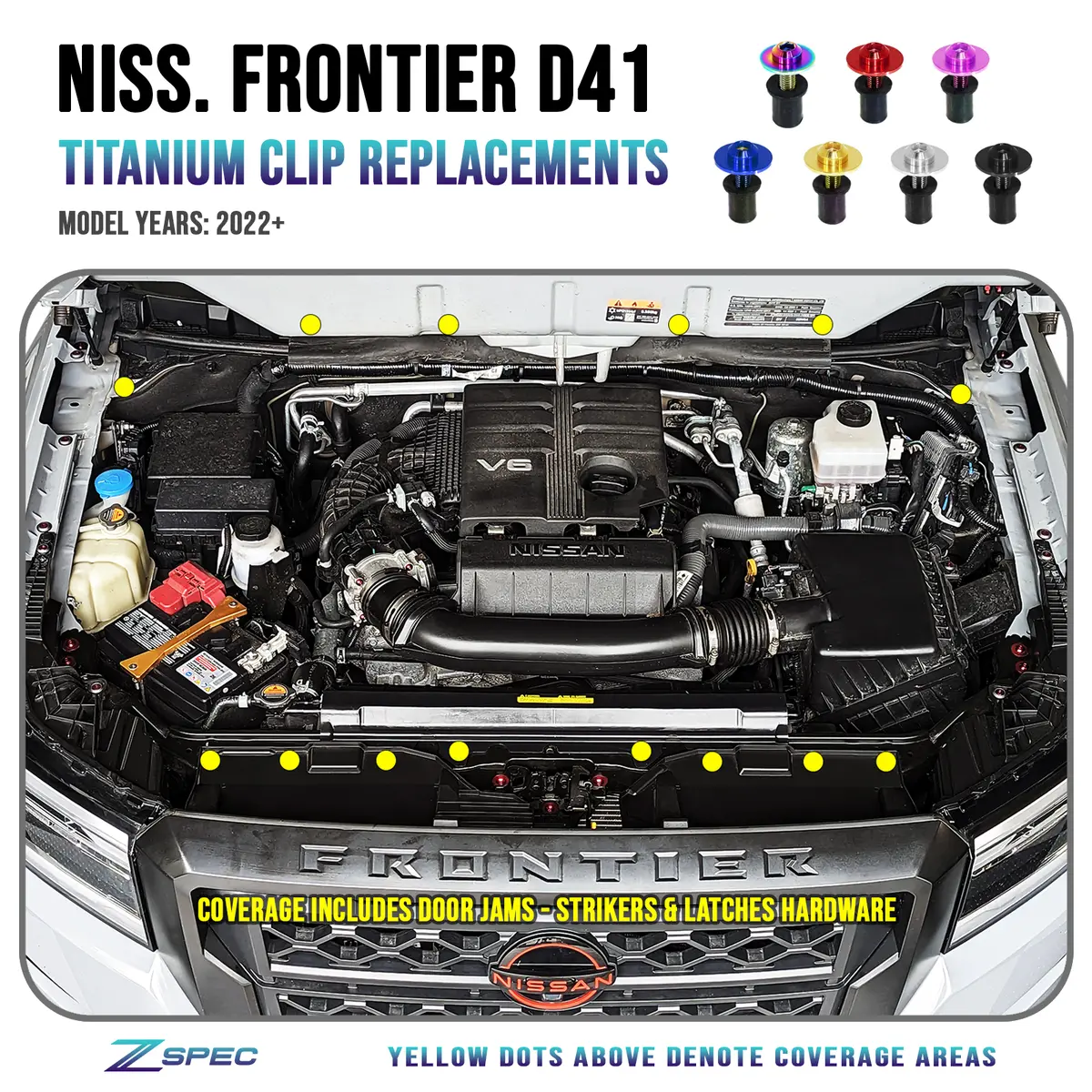 Zspec Plastic Clips Replacement Kit For D41 Nissan Frontier, Titanium Gr5 1