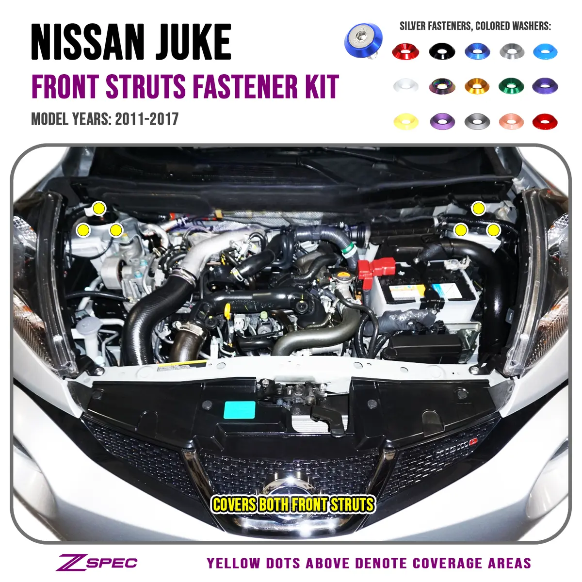 Zspec Front Struts Fastener Kit For Nissan Juke, Stainless & Billet 1