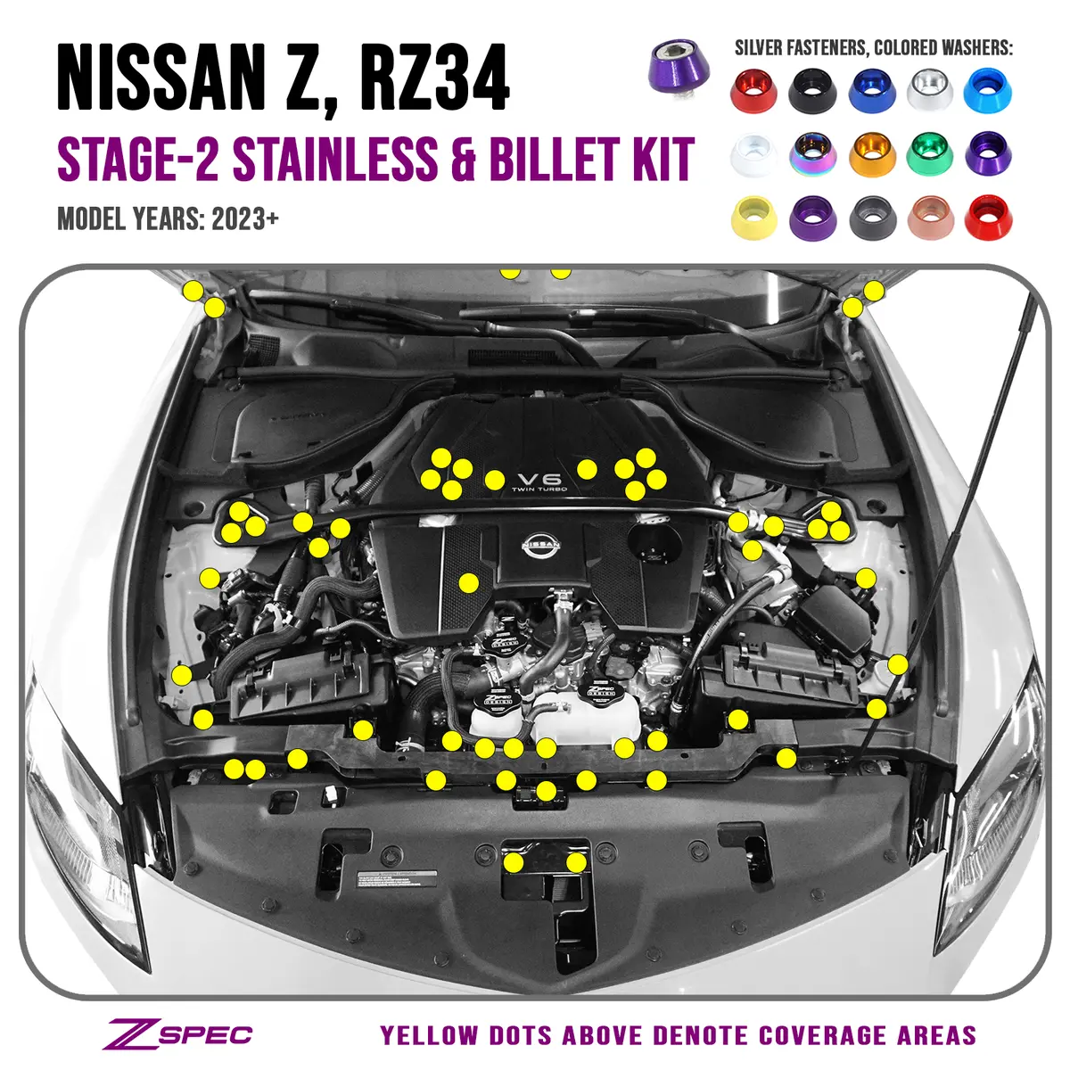 Zspec Stage-2 Dress Up Bolts® Hardware Kit For Nissan Z Rz34, Stainless & Billet 1