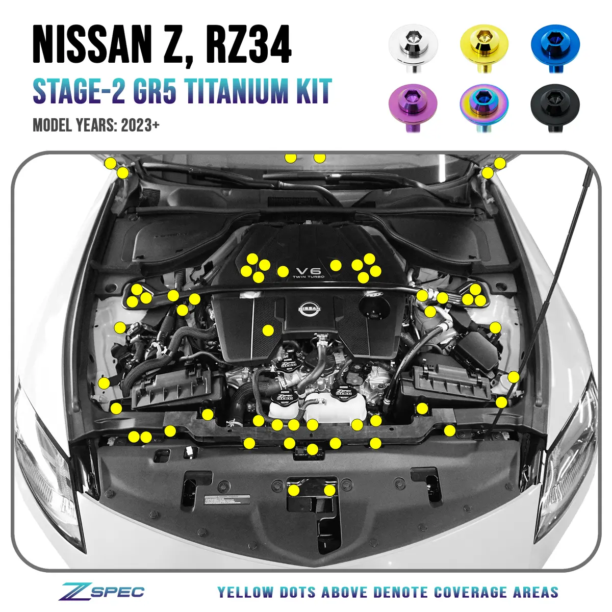 Zspec Stage-2 Dress Up Bolts® Hardware Kit For Nissan Z Rz34, Titanium 1