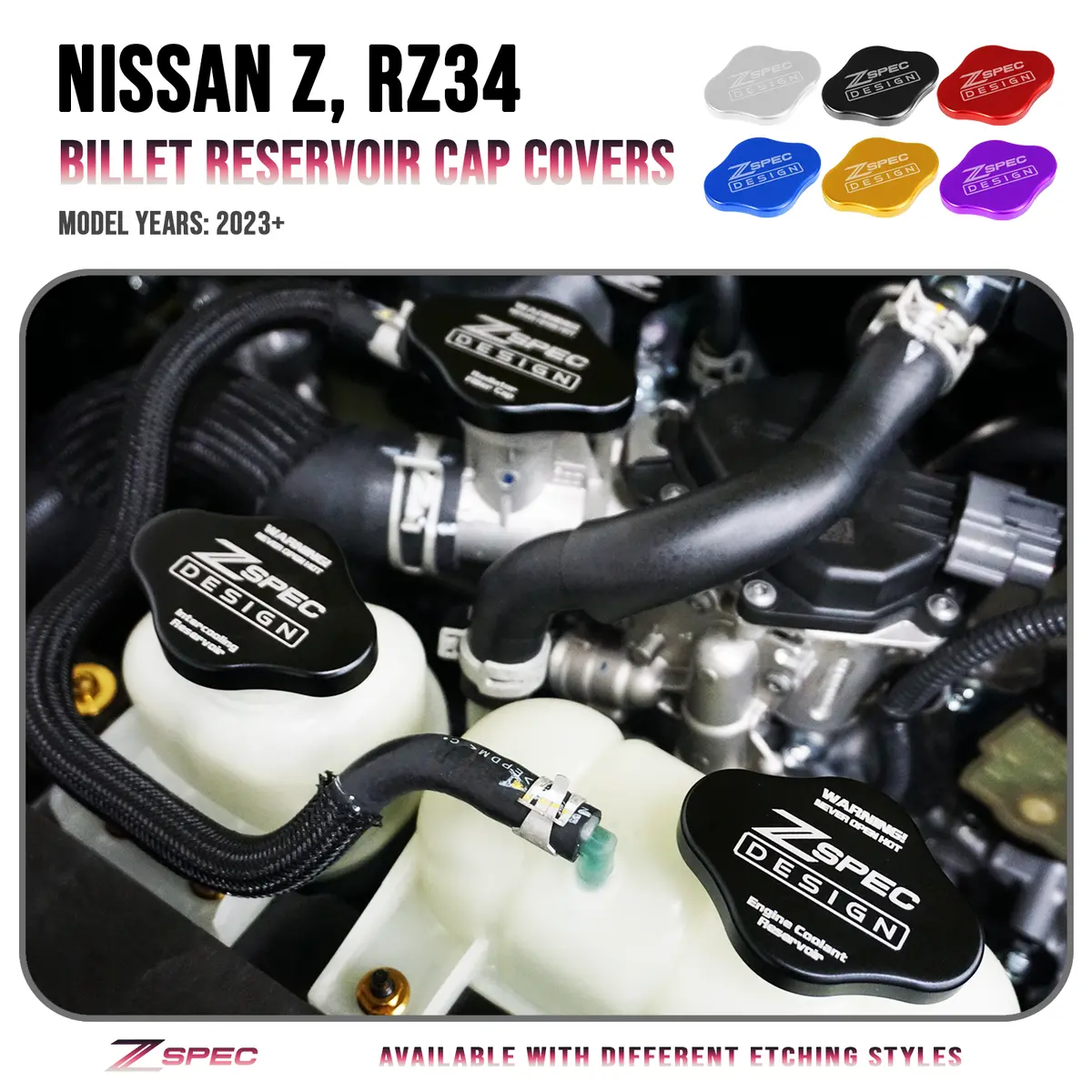 Zspec Fluid Reservoir Cap Covers Set For '23+ Nissan Z Rz34, Billet, 3 Caps 1