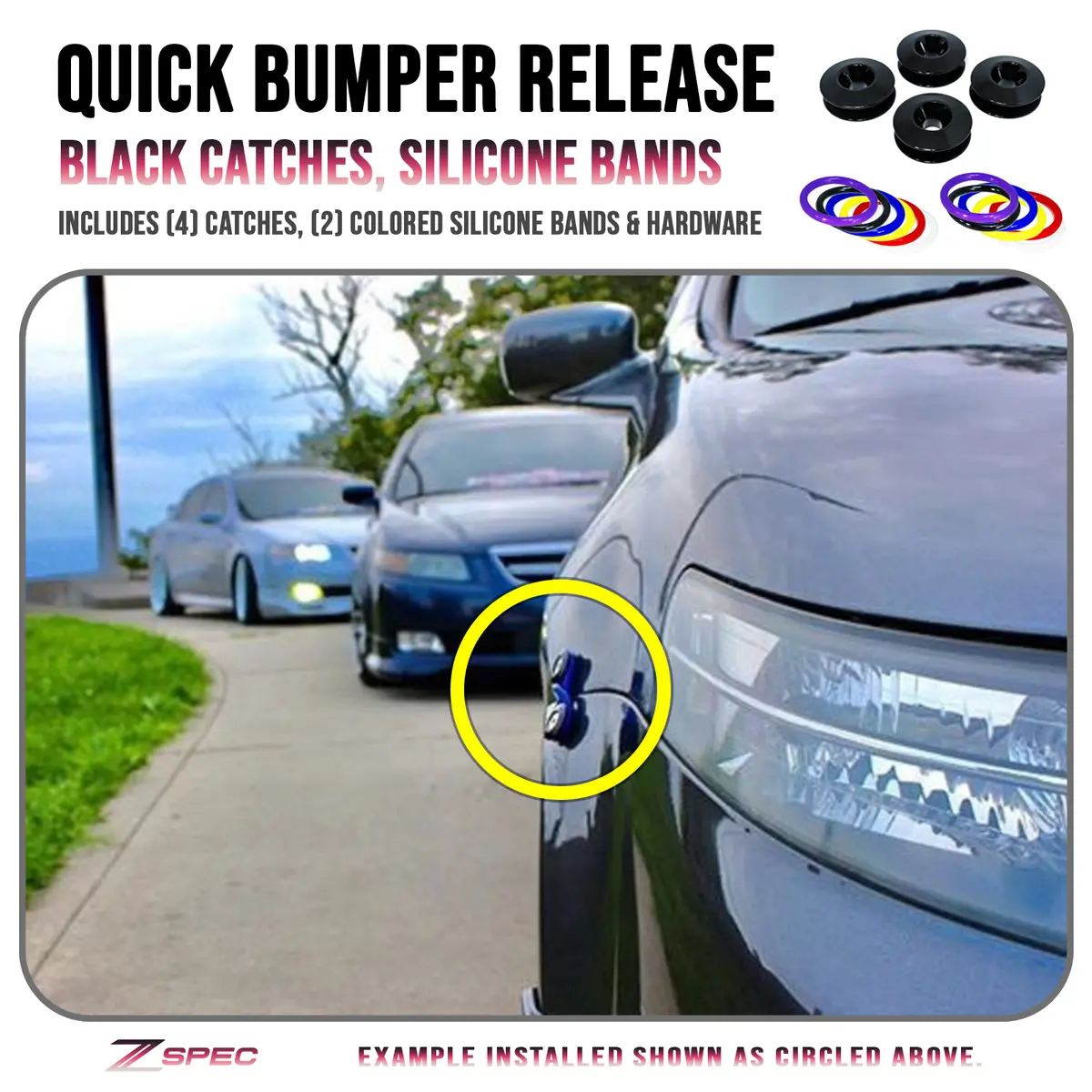 Zspec Quick Release Bumper Fastener Kit W/Black Catches & Colored Bands 1