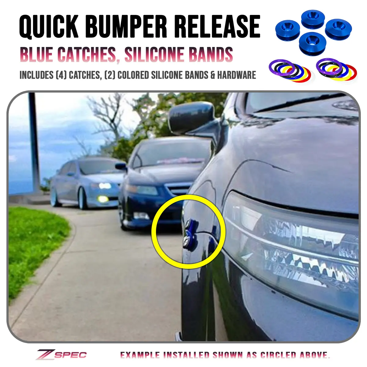 Zspec Quick Release Bumper Fastener Kit W/Blue Catches & Colored Bands 1