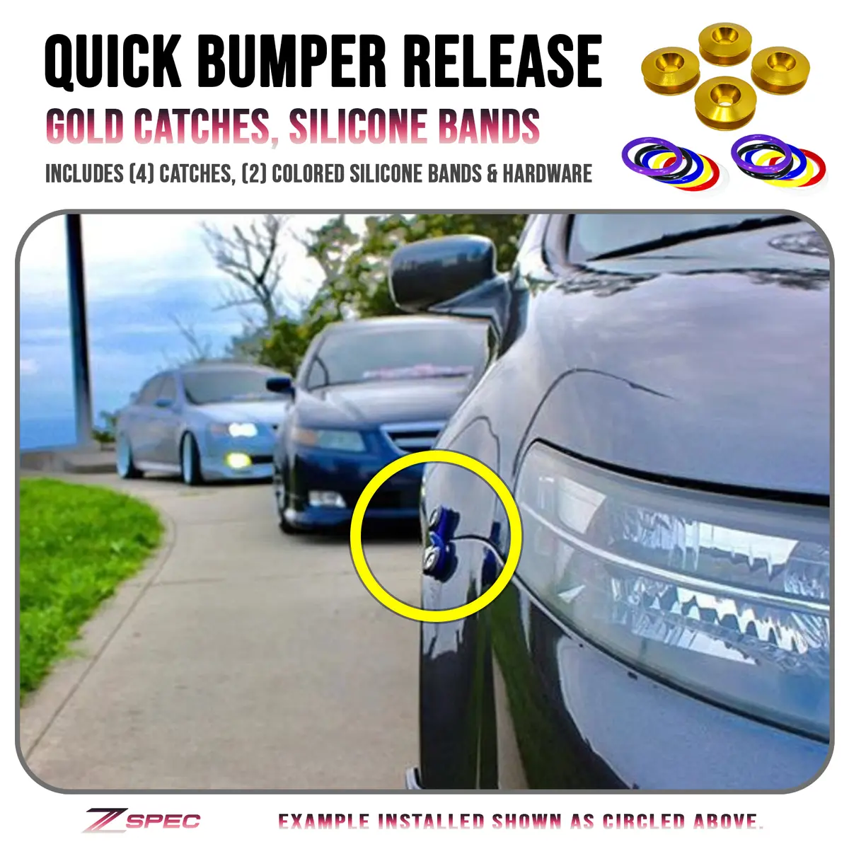 Zspec Quick Release Bumper Fastener Kit W/Gold Catches & Colored Bands 1
