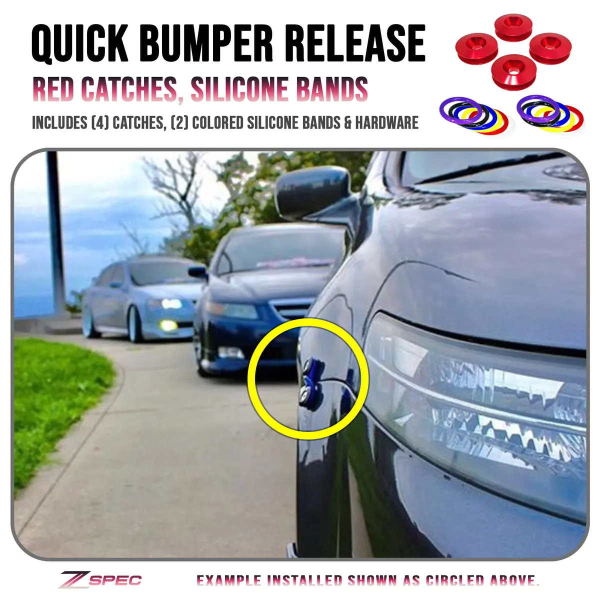 Zspec Quick Release Bumper Fastener Kit W/Red Catches & Colored Bands 1