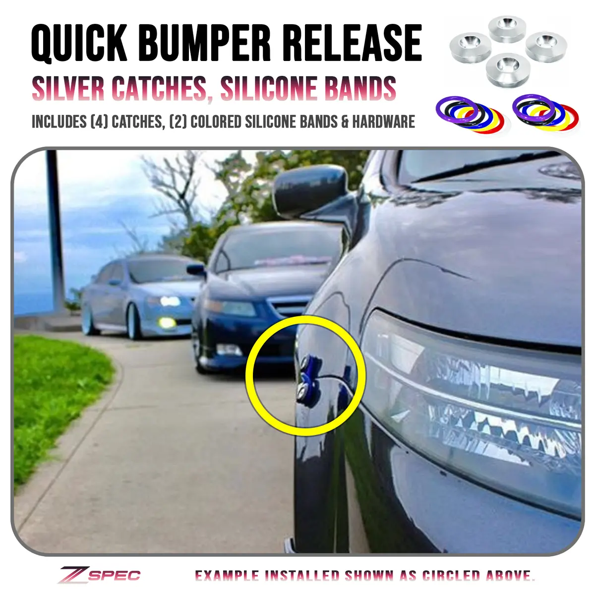 Zspec Quick Release Bumper Fastener Kit W/Silver Catches & Colored Bands 1