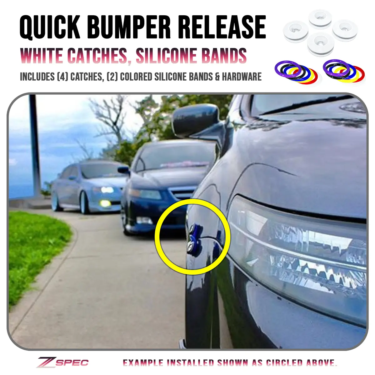 Zspec Quick Release Bumper Fastener Kit W/White Catches & Colored Bands 1
