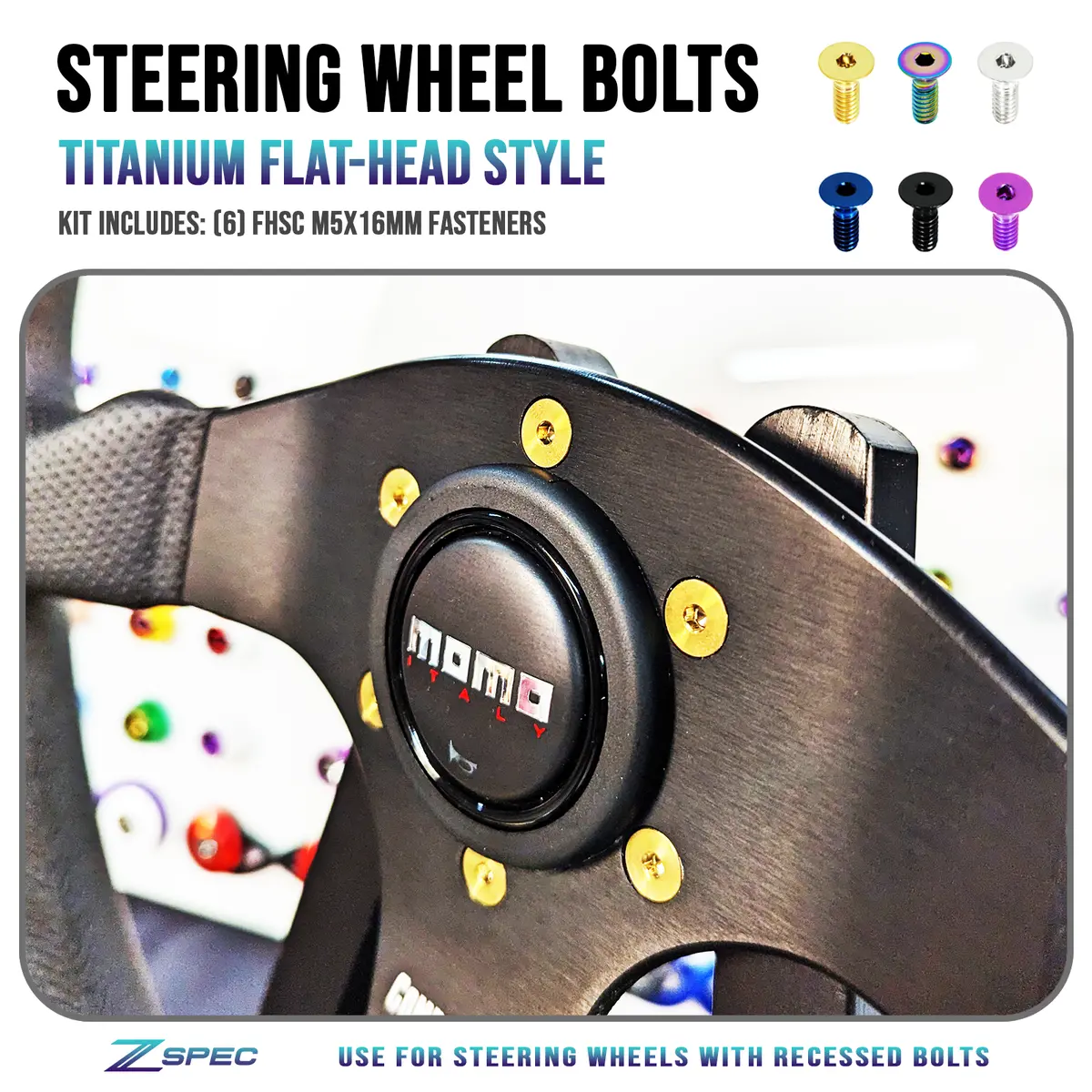 Zspec Fhsc M5x16mm Steering Wheel Bolts, Titanium Grade-5, Six Bolts 1