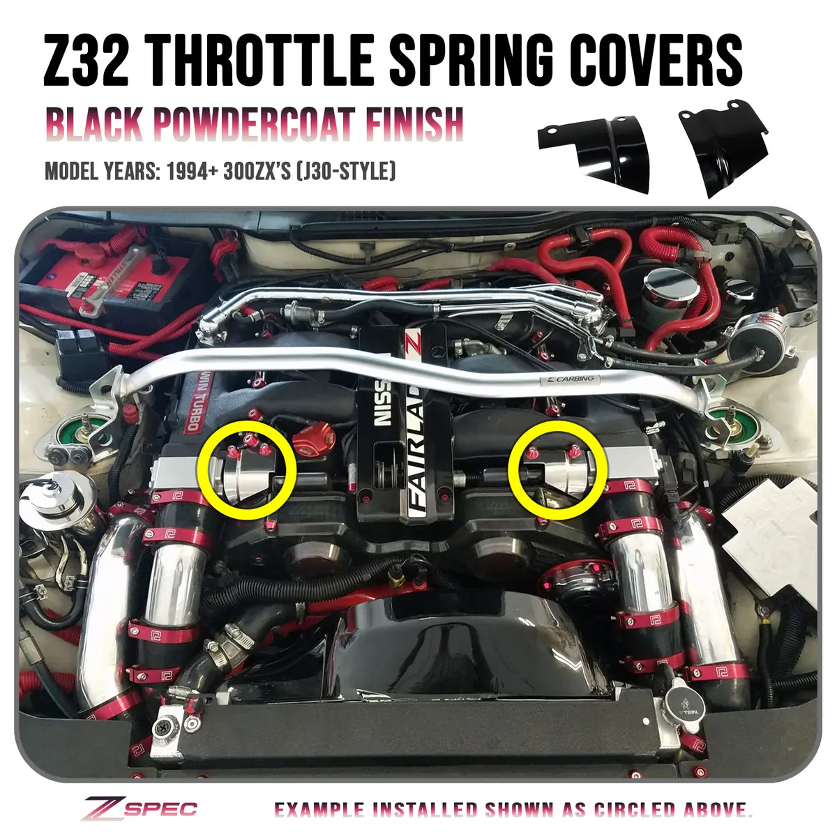 Zspec Black Throttle Spring Covers For '94-96 300Zx Z32 Plenums, Powdercoated Stainless 1