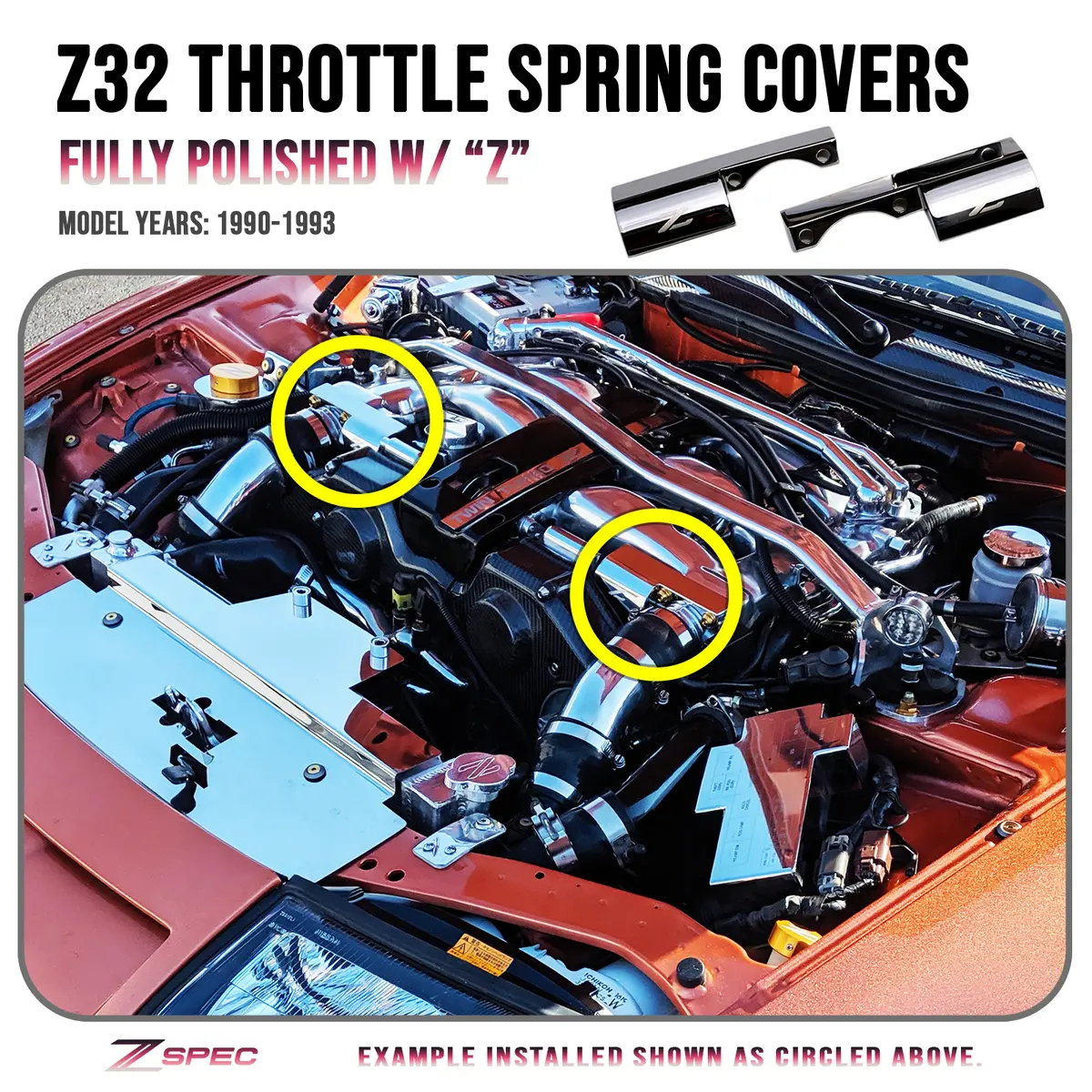 Zspec Polished W/Z Throttle Spring Covers For 90-93 Nissan Z32 300Zx Early Plenum, Stainless 1