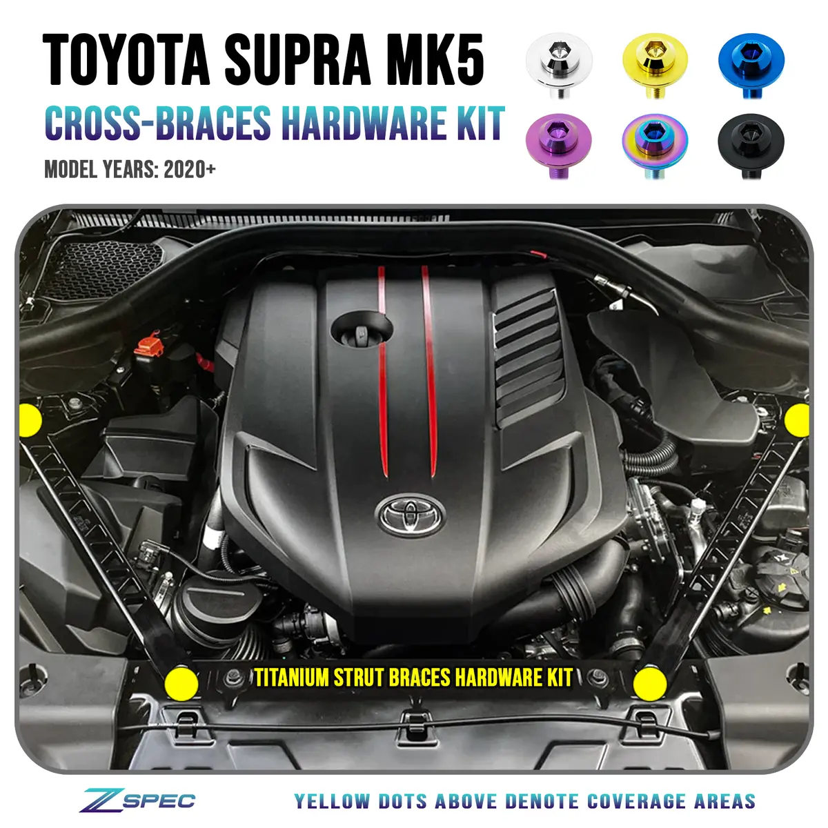 Zspec Front Strut Cross-Braces Fasteners For '20+ Toyota Supra Mkv Gr A90, Titanium 1