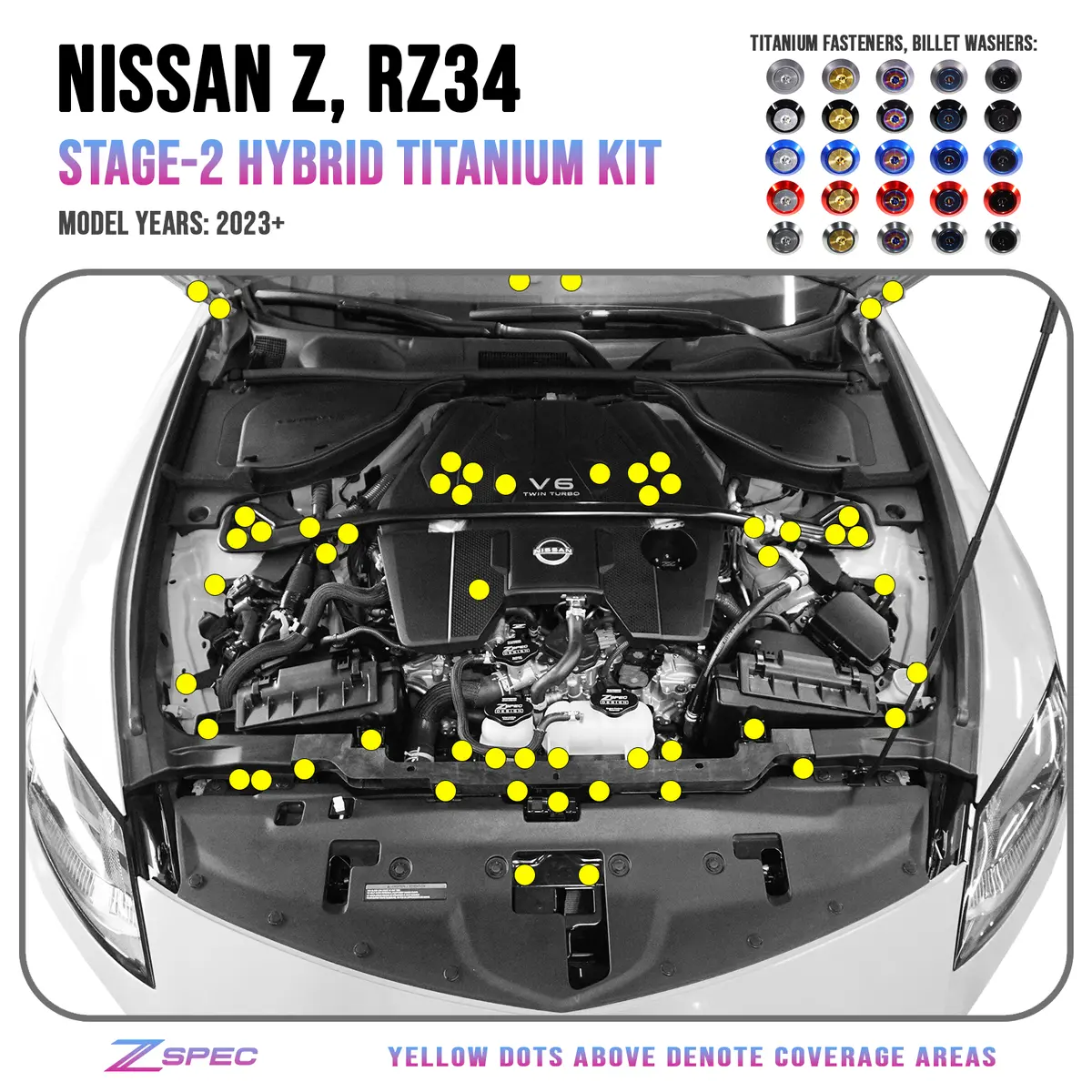 Zspec Stage-2 Dress Up Bolts® Hardware Kit For Nissan Z Rz34, Titanium & Billet 1