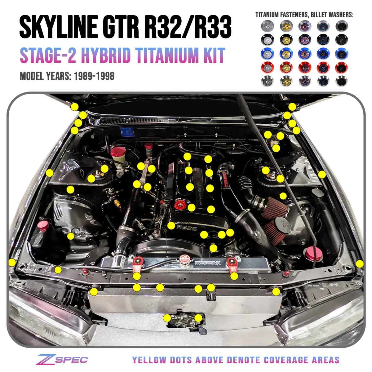 Zspec Stage-2 Dress Up Bolts® Kit For Skyline Gtr/Gt-R R32/R33,Titanium & Billet 1