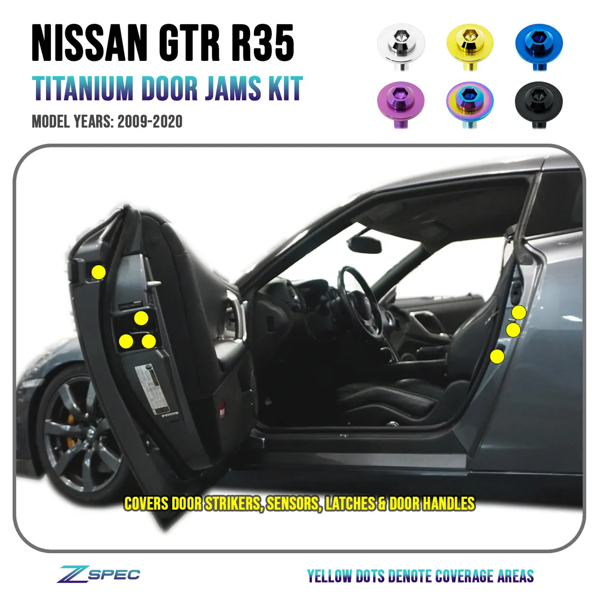 Zspec Door Jams Area Dress Up Bolts® Fastener Kit For '09-23 Nissan Gtr (R35), Titanium 1