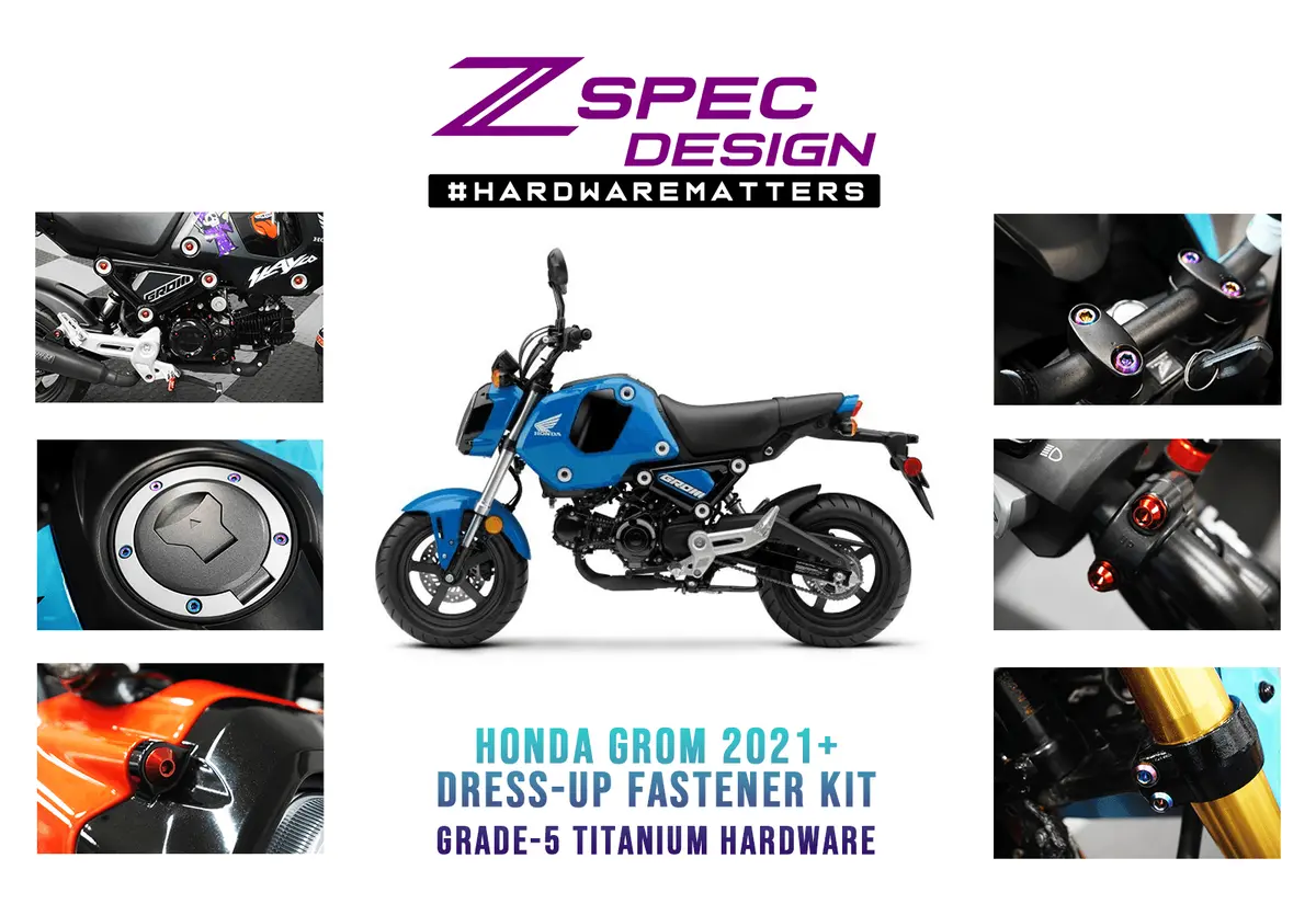 Zspec Dress-Up Bolts® Hardware Kit For The 2021+ Honda Grom Platform, Titanium 1