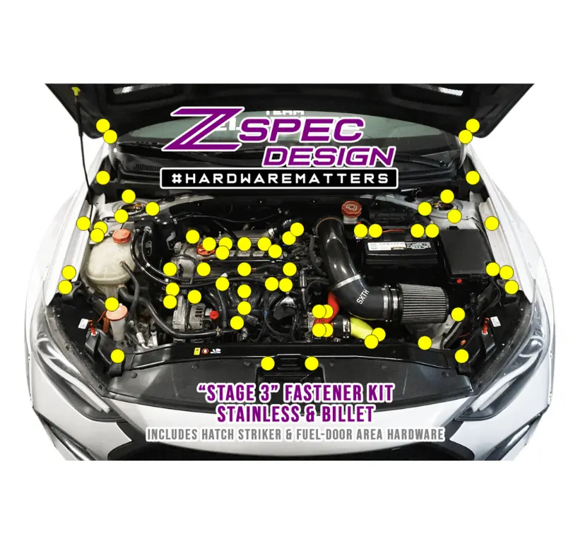 Zspec Stage-3 Dress Up Bolts® Fastener Kit For '17-18 Hyundai Elantra, Stainless & Billet 1