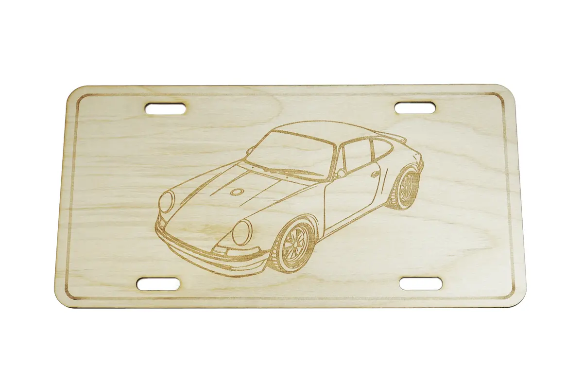 Zspec Classic Porsche 911 License Plate, Birch, Ornament For Office, Garage Or Man-Cave 1