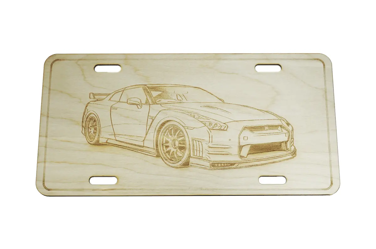 Zspec Nissan Gtr R35 License Plate, Birch, Ornament For Office, Garage Or Man-Cave 1