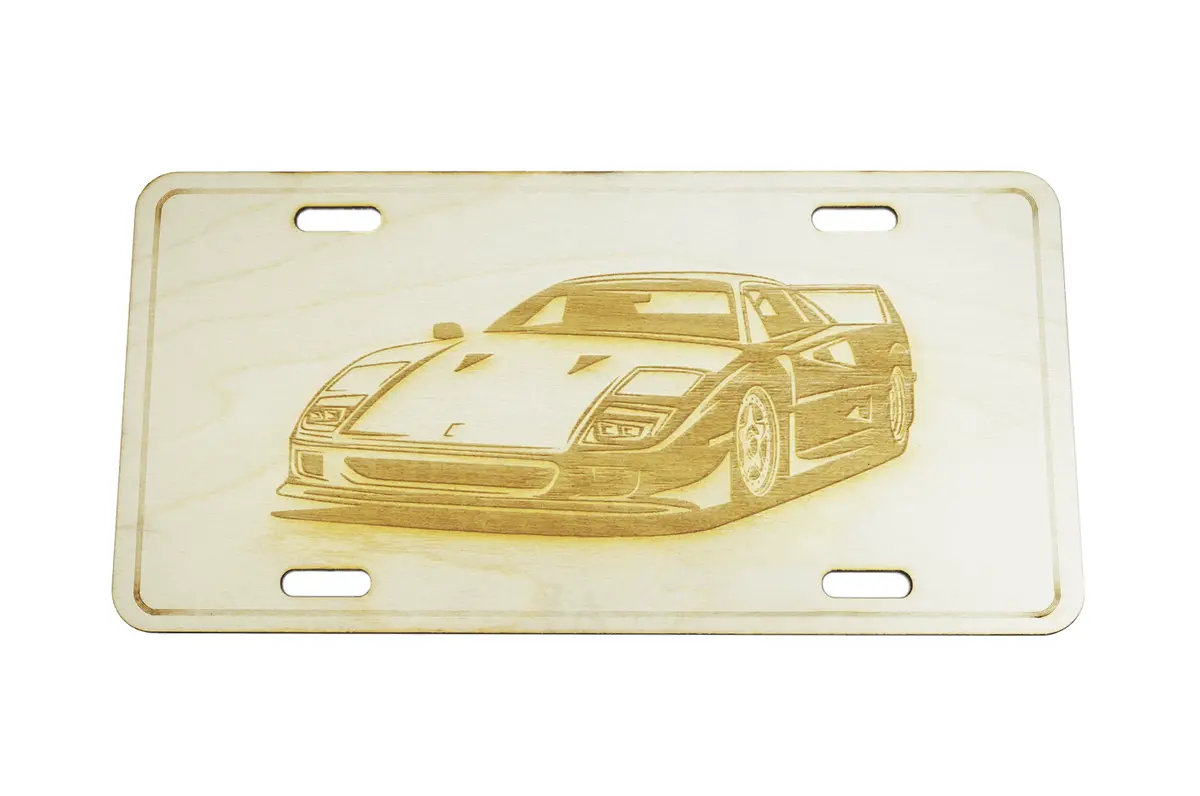 Zspec Ferrari F40 Sports Car License Plate, Birch, Ornament For Office, Garage Or Man-Cave 1