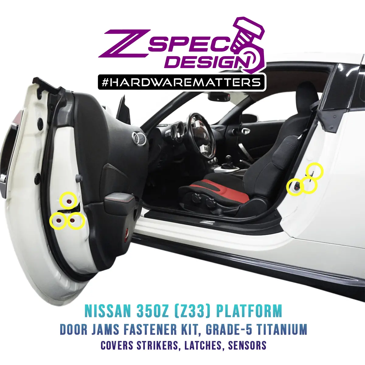 Zspec Dress Up Bolts® Fastener Kit, Door Jams Area For Nissan Z33 350Z, Titanium 1