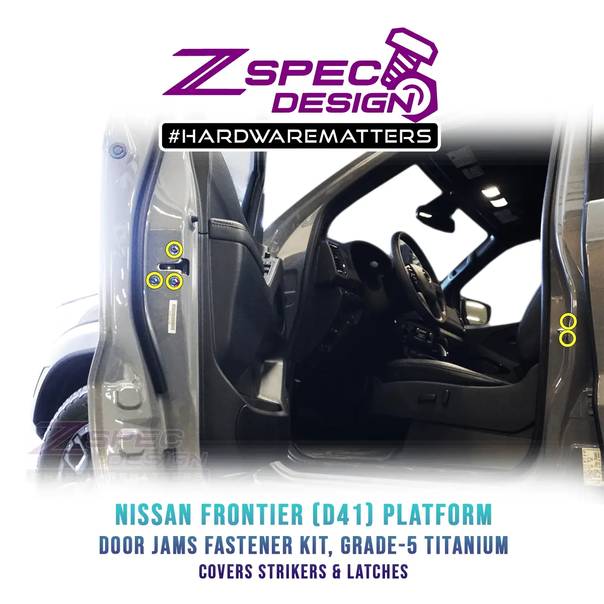 Zspec Dress Up Bolts® Fastener Kit, Door Jams Area For Nissan Frontier D41, Titanium 1